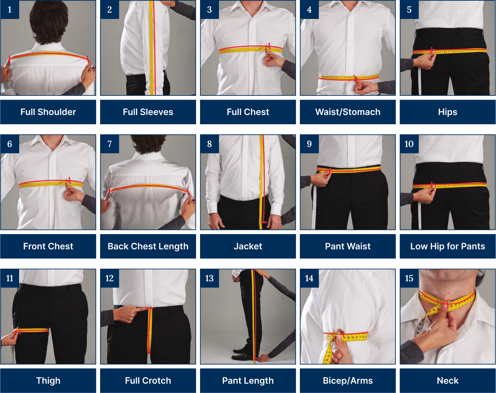 Tailor measurement chart showing every measuring point