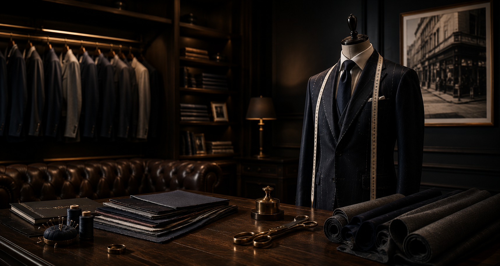 Bespoke suit on a mannequin inside the Manchester Tailor BKK atelier